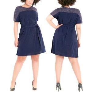 Evans Sparkle Yoke Navy Knee Length Dress  (K97-9)